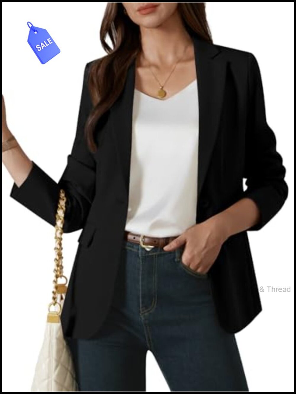 Women's Long Sleeve Blazer Notch Lapel One Button Work Office Suit Jacket